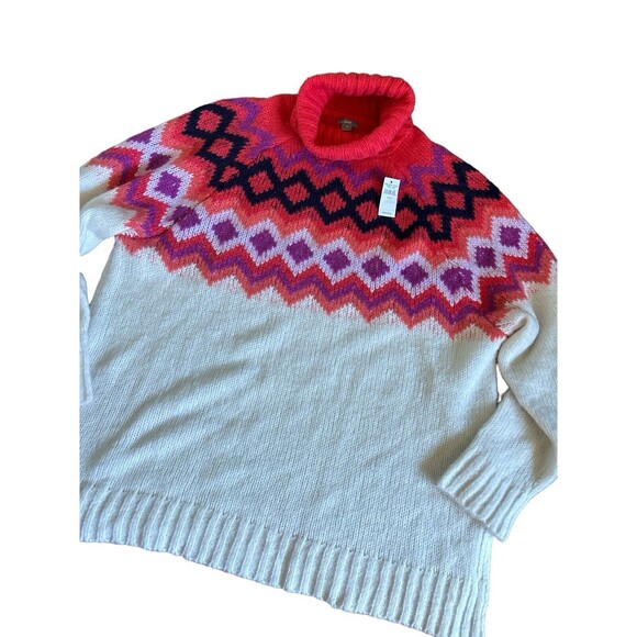 AERIE Wool Laine Blend Fair Isle Oversized Turtleneck Long Sleeve Sweater-NWT-M - Picture 1 of 4